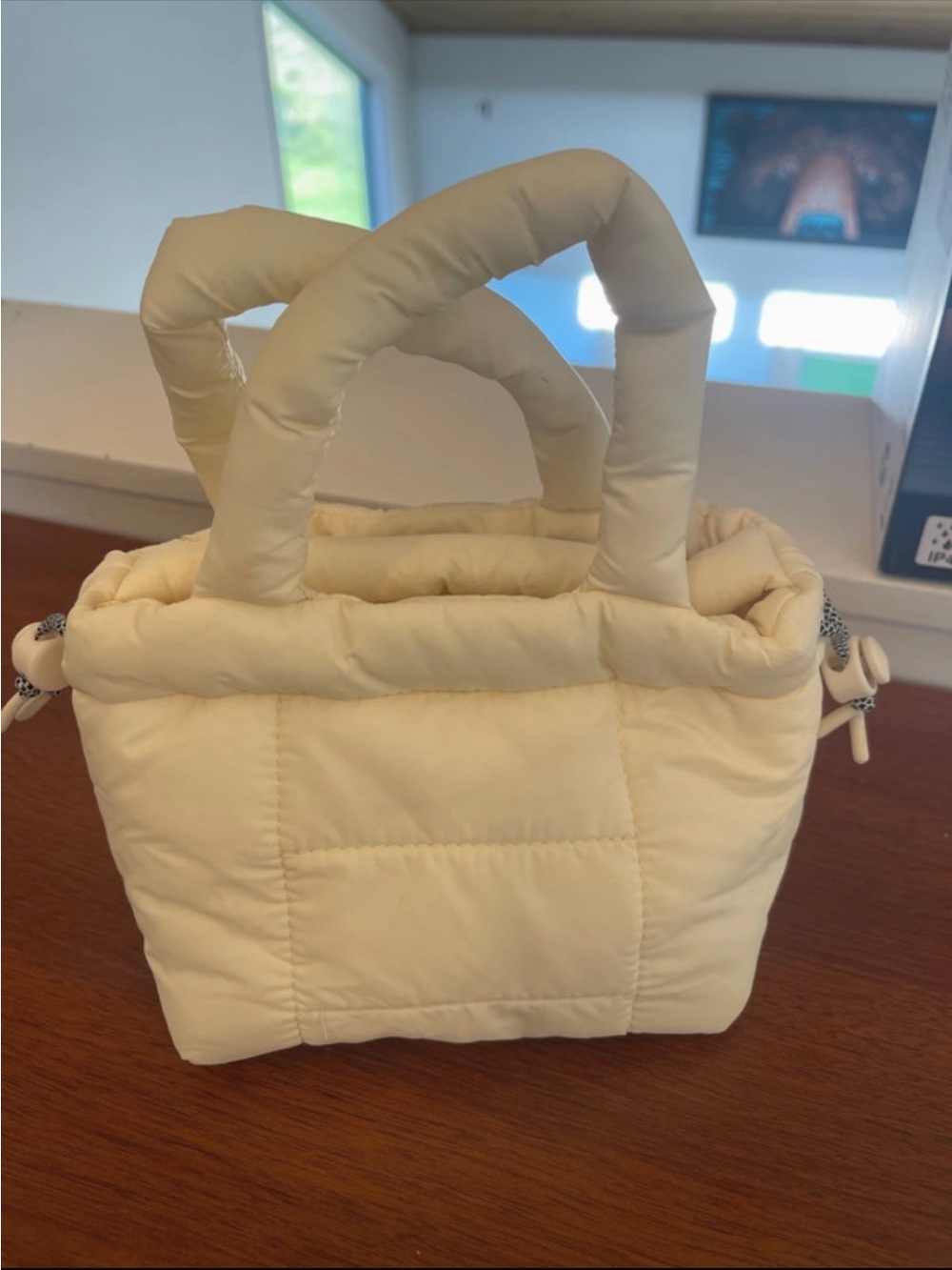 aerie Cream Quilted Mini Puffer Tote